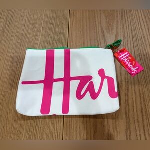 Harrods Ivory w/Pink medium pouch - green zipper.  NWT